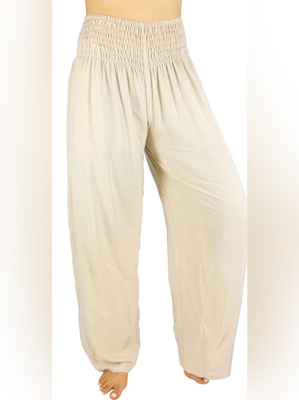 PIYOGA Original Flare Palazzo Pants Beige Wide Leg Boho Rayon best for small